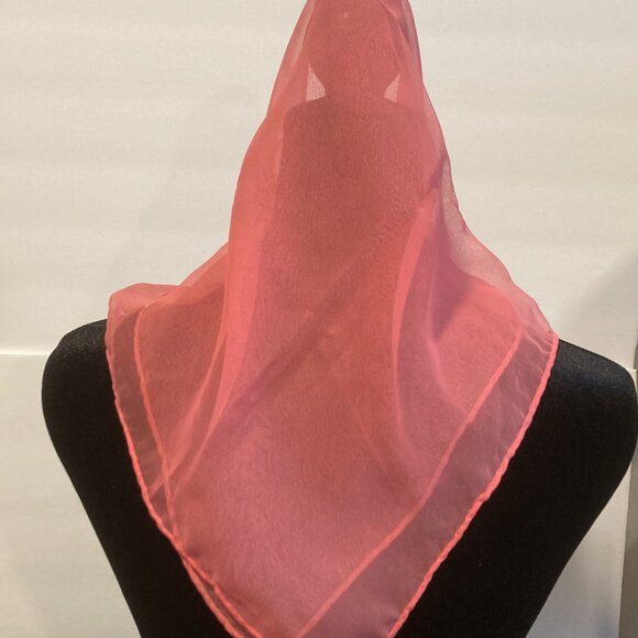 Mid Century Chiffon Scarf  Sheer Pink Boho Audrey Hepburn Mod Look 1960s Vintage - Picture 5 of 5